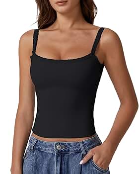 QINSEN Womens Sexy Tank Tops with Lace Trims Spaghetti Strap